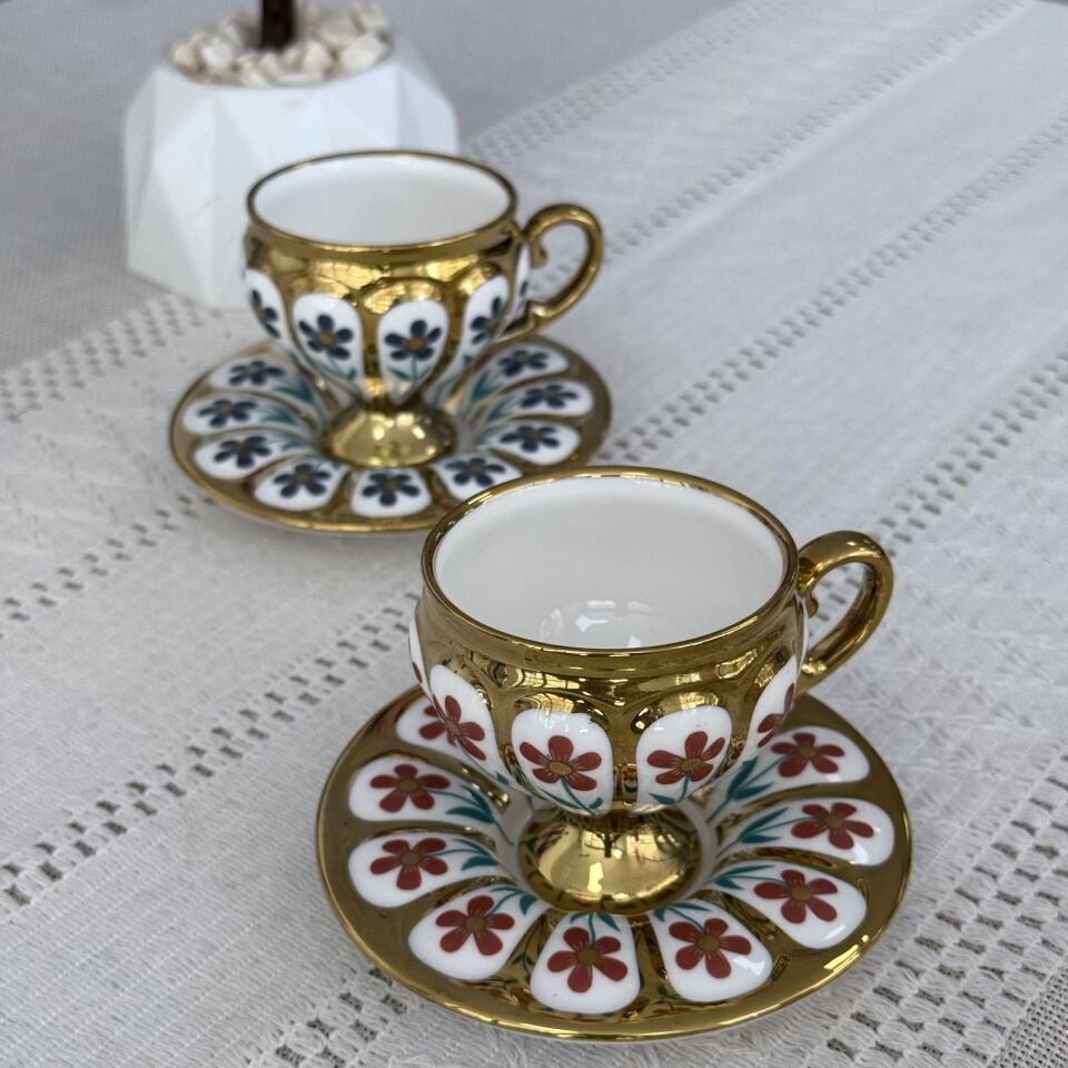 Oscar 2 Kişilik Kahve Fincan Takımı - 90 ml SCT-06177/8 (Pembe-Mavi)