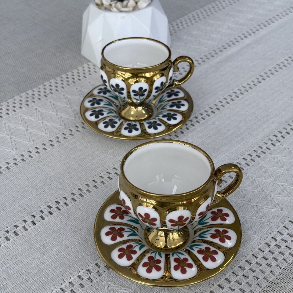 Oscar 2 Kişilik Kahve Fincan Takımı - 90 ml SCT-06177/8 (Pembe-Mavi)