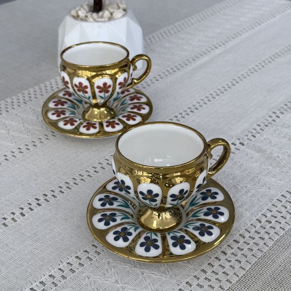 Oscar 2 Kişilik Kahve Fincan Takımı - 90 ml SCT-06177/8 (Pembe-Mavi)