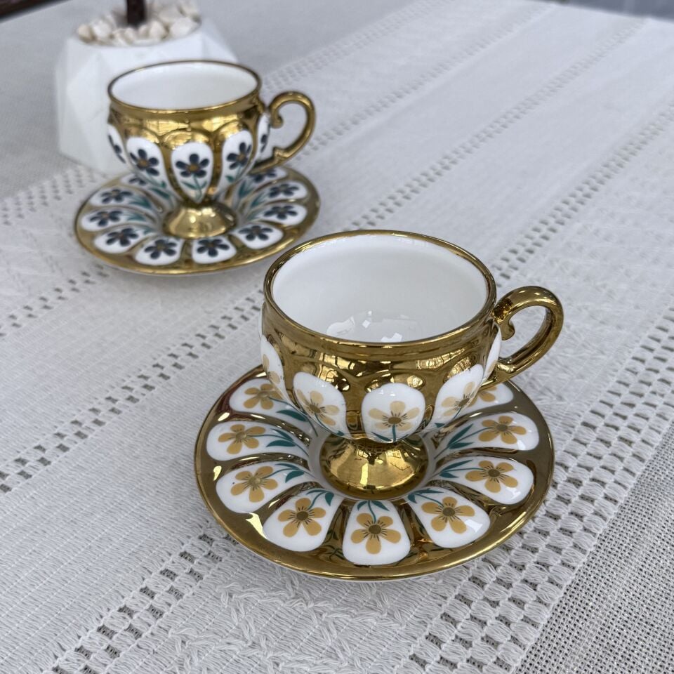 Oscar 2 Kişilik Kahve Fincan Takımı - 90 ml SCT-06177/8 (Mavi-Sarı)