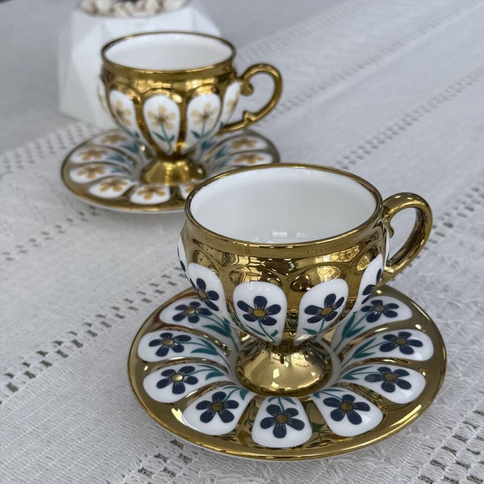 Oscar 2 Kişilik Kahve Fincan Takımı - 90 ml SCT-06177/8 (Mavi-Sarı)