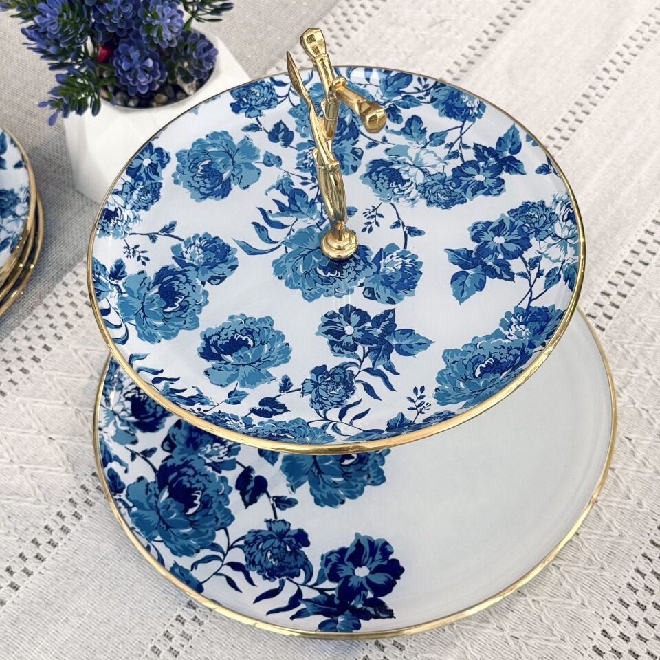 Glore Blue Rose Altın Yaldızlı Cam Kurabiyelik