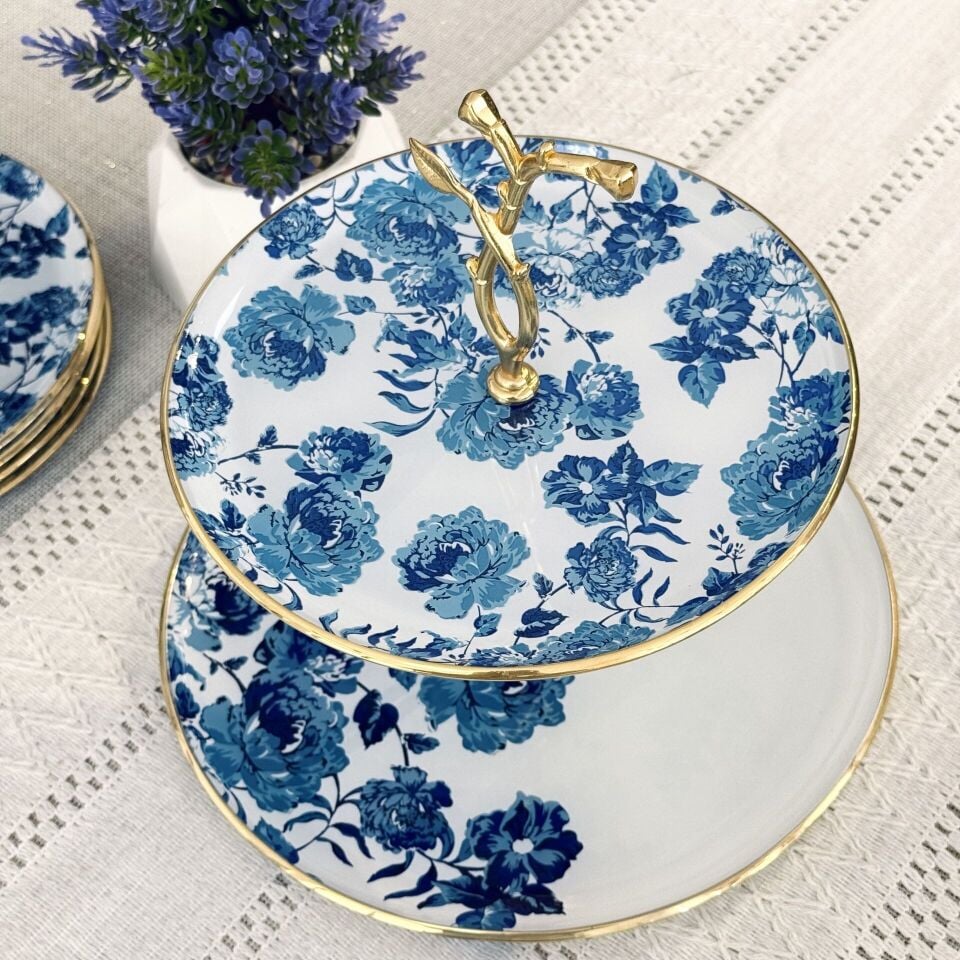 Glore Blue Rose Altın Yaldızlı Cam Kurabiyelik