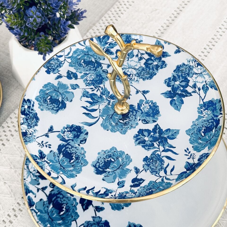 Glore Blue Rose Altın Yaldızlı Cam Kurabiyelik