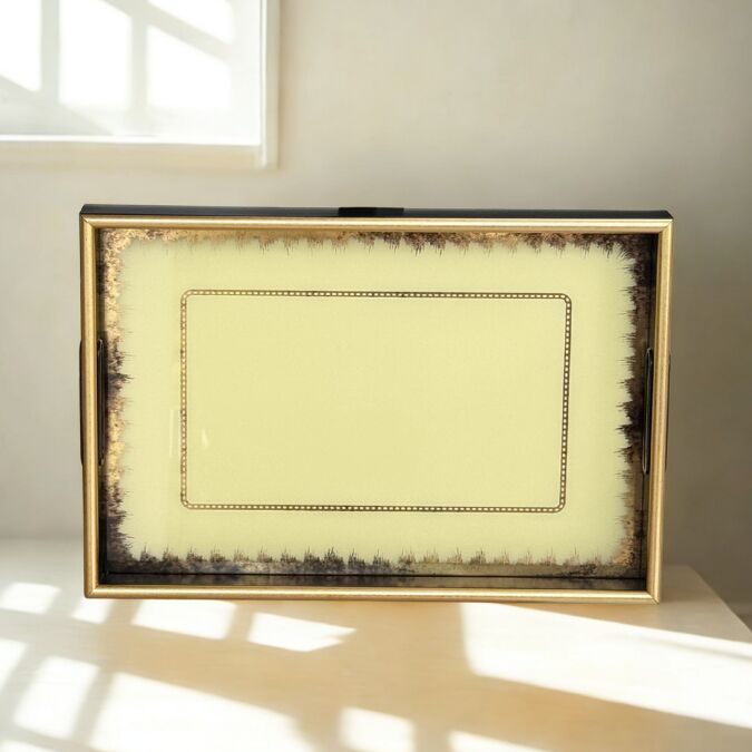 Glore A08- Latte Altın El Geçmeli Tepsi 31x46