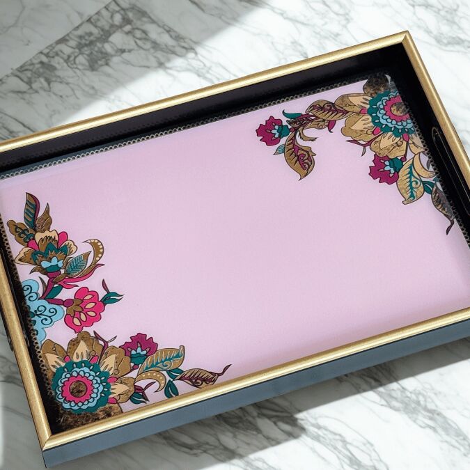 Glore A08- Lorena Asorti El Geçmeli Tepsi 31x46 (Pembe)