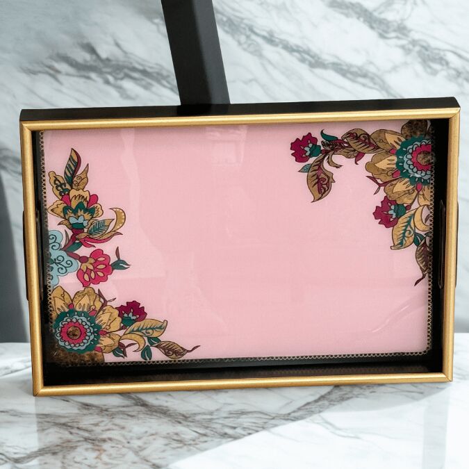 Glore A08- Lorena Asorti El Geçmeli Tepsi 31x46 (Pembe)