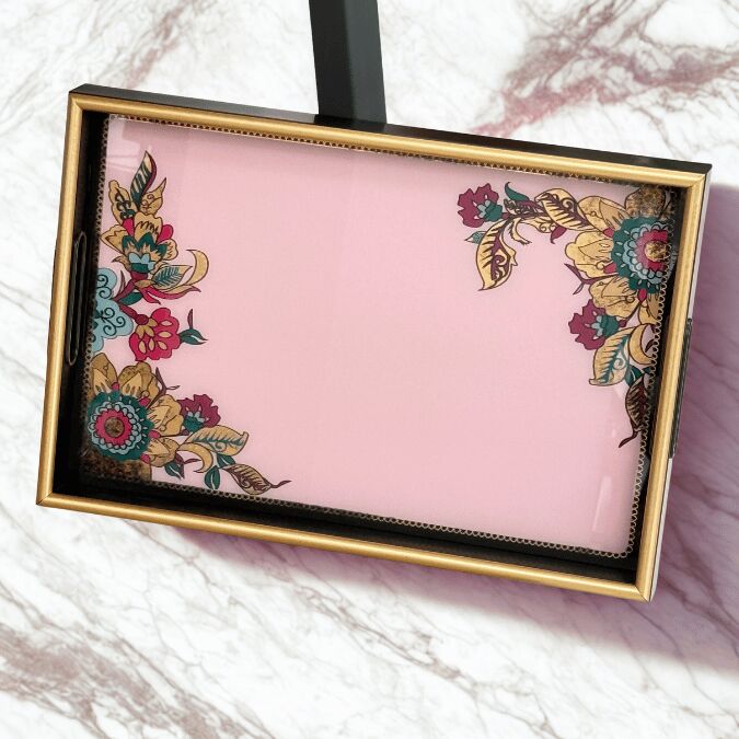 Glore A08- Lorena Asorti El Geçmeli Tepsi 31x46 (Pembe)
