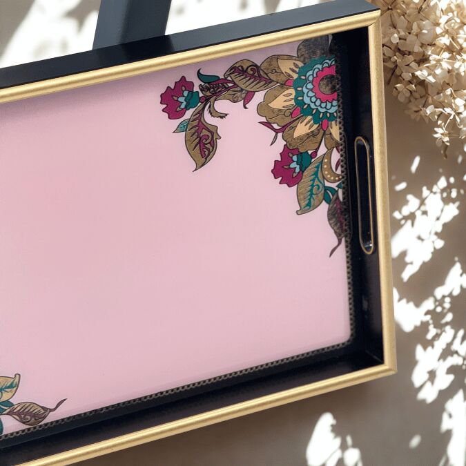 Glore A08- Lorena Asorti El Geçmeli Tepsi 31x46 (Pembe)