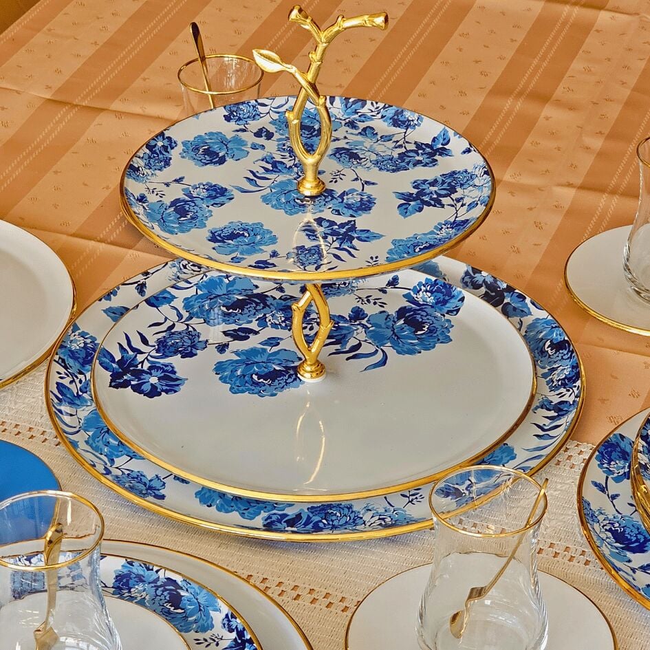 Glore Blue Rose 28  Parça Cam Çay İkram Takımı