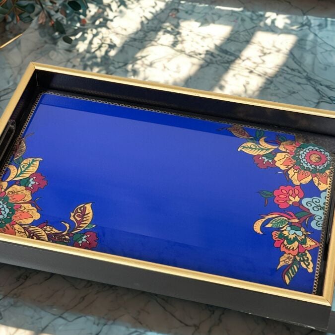 Glore A08- Lorena Asorti El Geçmeli Tepsi 31x46 (Mavi)