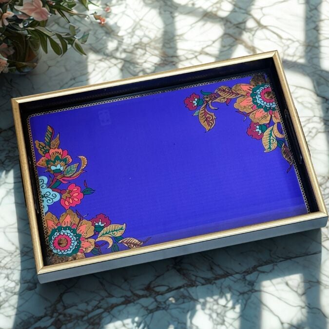 Glore A08- Lorena Asorti El Geçmeli Tepsi 31x46 (Mavi)