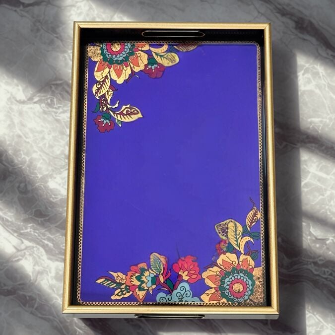 Glore A08- Lorena Asorti El Geçmeli Tepsi 31x46 (Mavi)