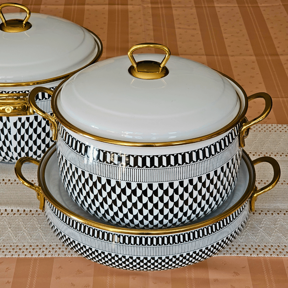 Glore Destina 6 Parça Büyük Emaye Tencere Takımı 28cm - 26cm - 24cm