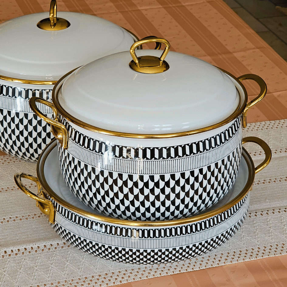 Glore Destina 6 Parça Büyük Emaye Tencere Takımı 28cm - 26cm - 24cm