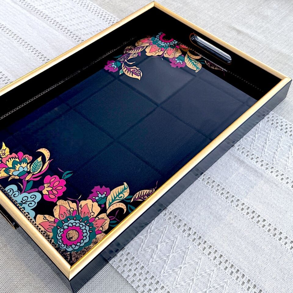 Glore A08- Lorena Asorti El Geçmeli Tepsi 31x46 (Siyah)