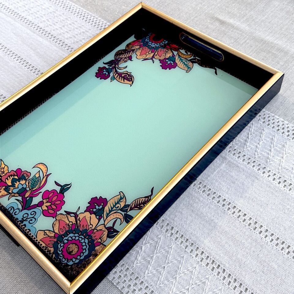 Glore A08- Lorena Asorti El Geçmeli Tepsi 31x46 (Yeşil)