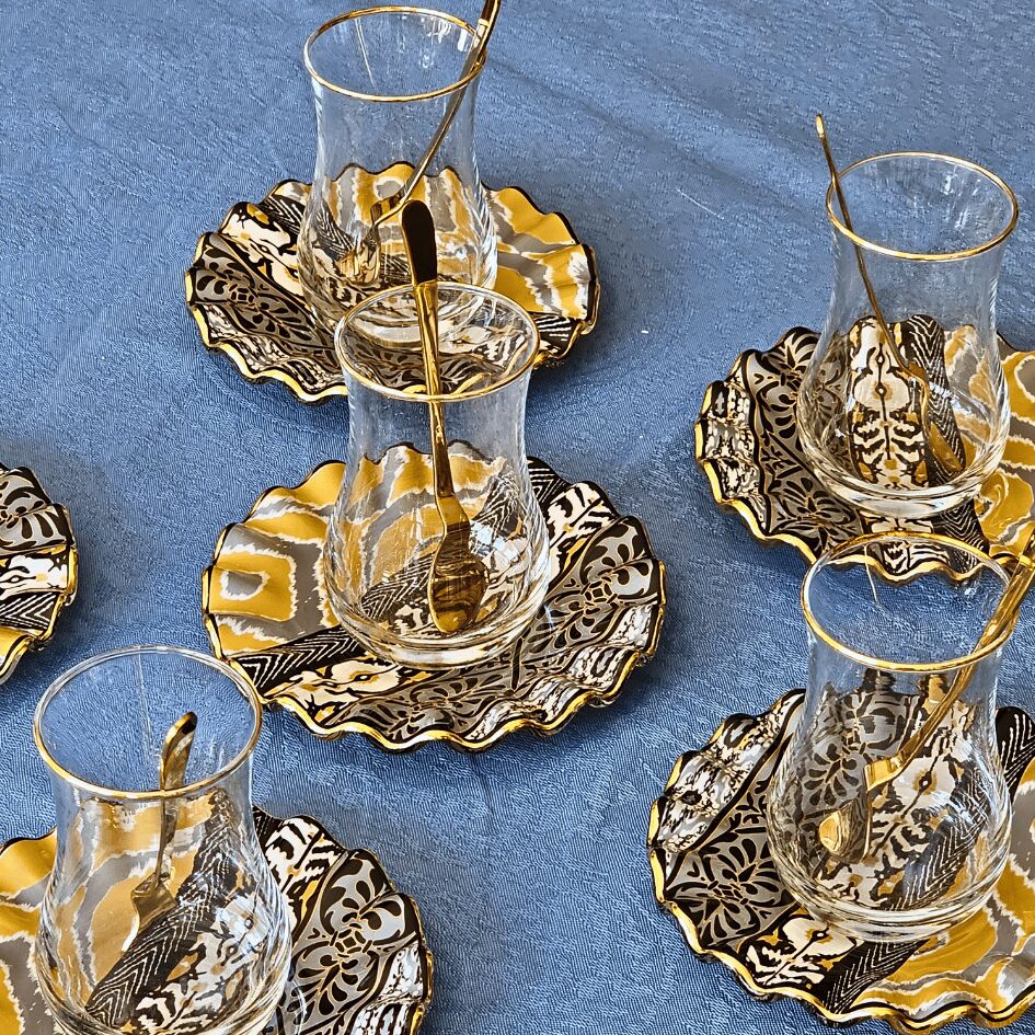Glore Vintage Altın Yaldızlı Çay Bardağı Seti