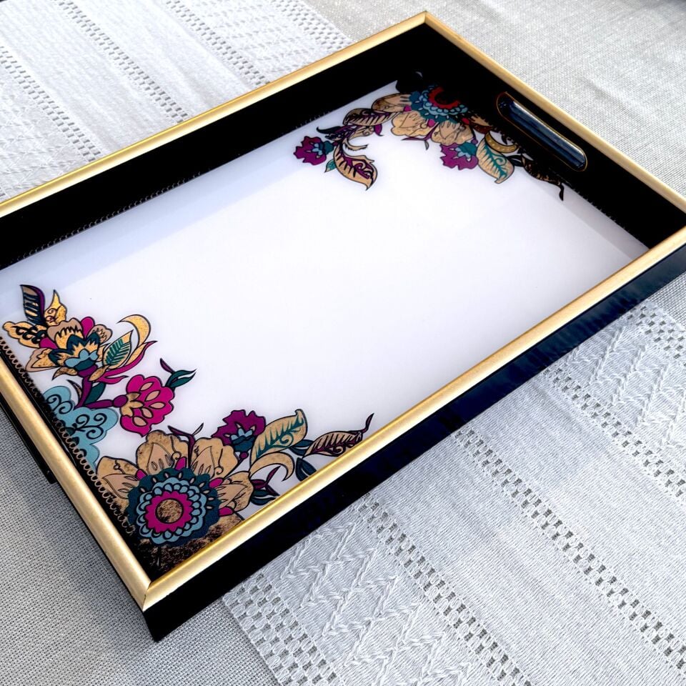 Glore A08- Lorena Asorti El Geçmeli Tepsi 31x46 (Beyaz)