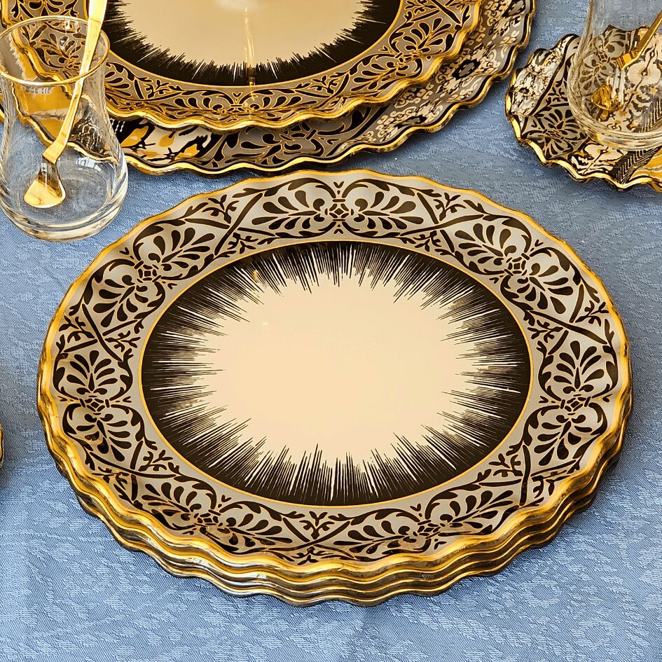 Glore Vintage Altın Yaldızlı Cam 22 Parça Çay İkram Takımı Full Set