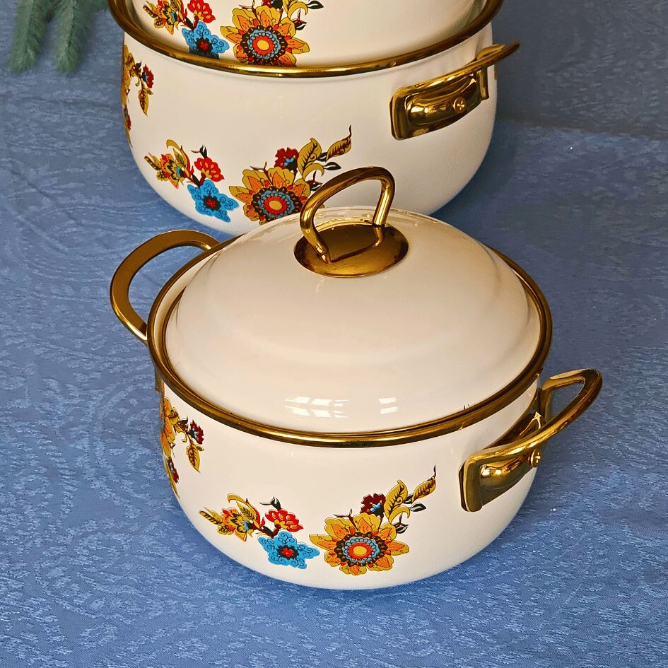 Glore Lorena Beyaz 6 Parça Küçük Emaye Tencere Takımı 20cm - 18cm - 16cm
