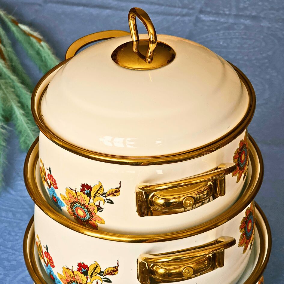 Glore Lorena Beyaz 6 Parça Küçük Emaye Tencere Takımı 20cm - 18cm - 16cm