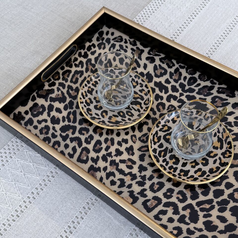 Glore A08- Leopar El Geçmeli Tepsi 31x46