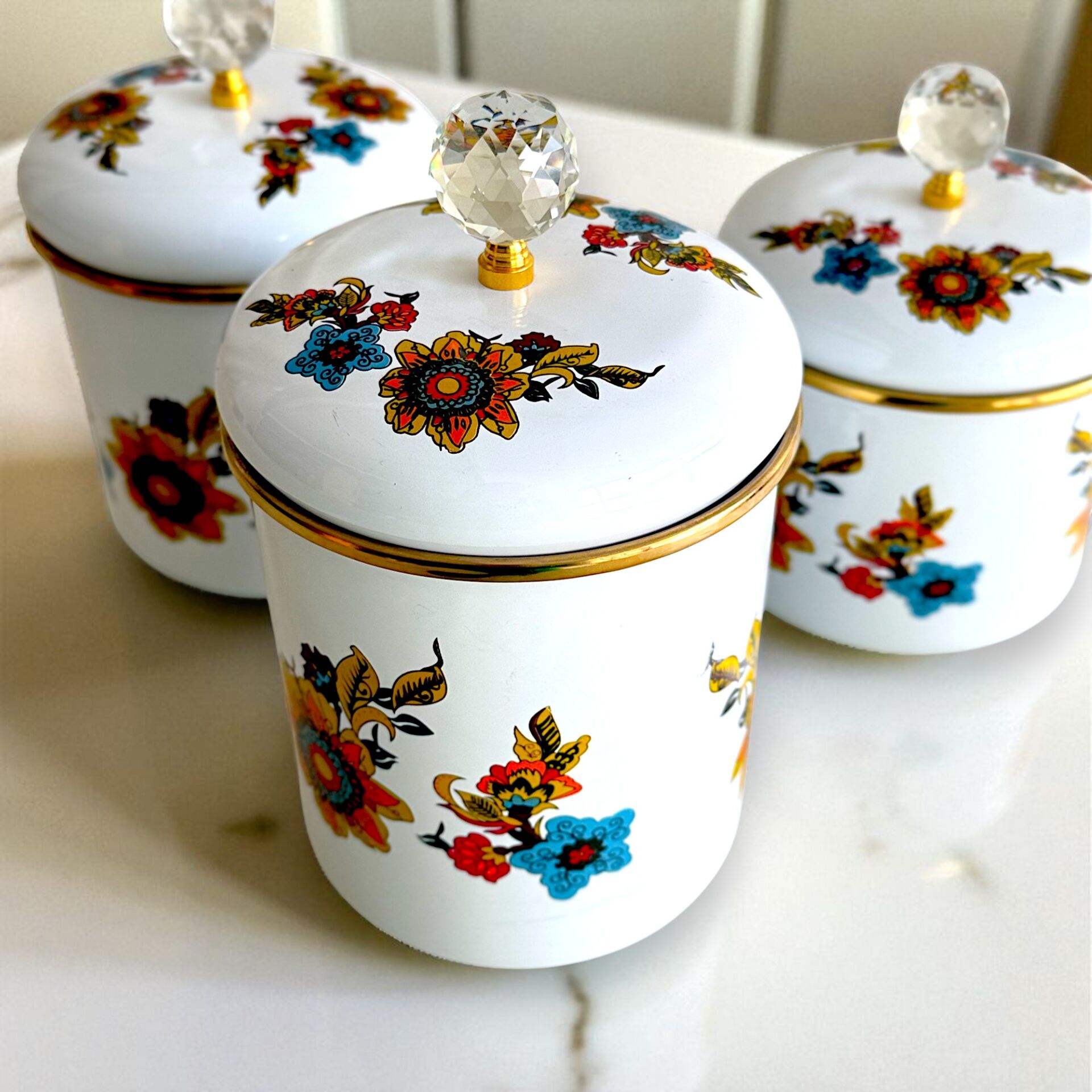 Glore Lorena Beyaz Emaye 3'lü Kavanoz - Baharatlık Takımı