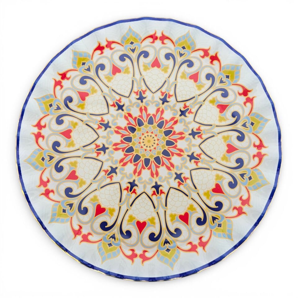 Sudedi Home Gerçek Altın Yaldızlı Desenli Cam Servis Tabağı 26 cm (6 Adet)