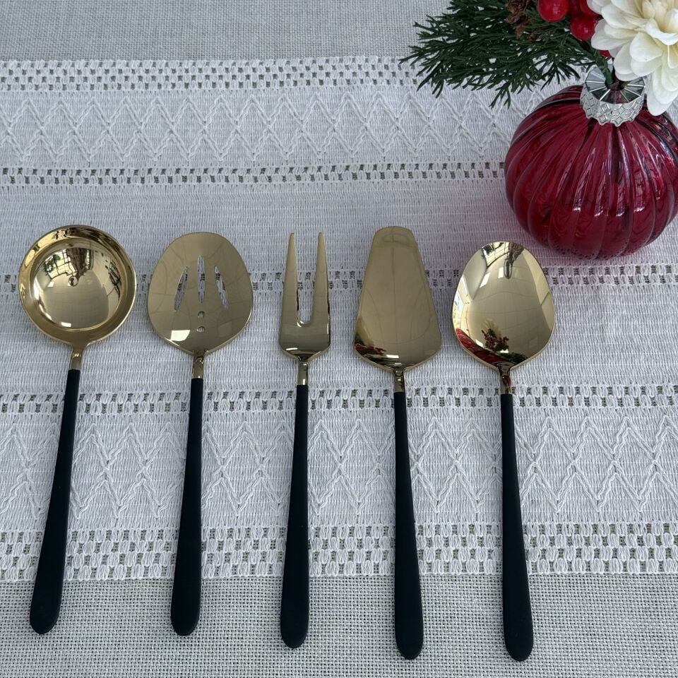 Roma Sos Servis Seti 5'li Parlak Altın-Siyah