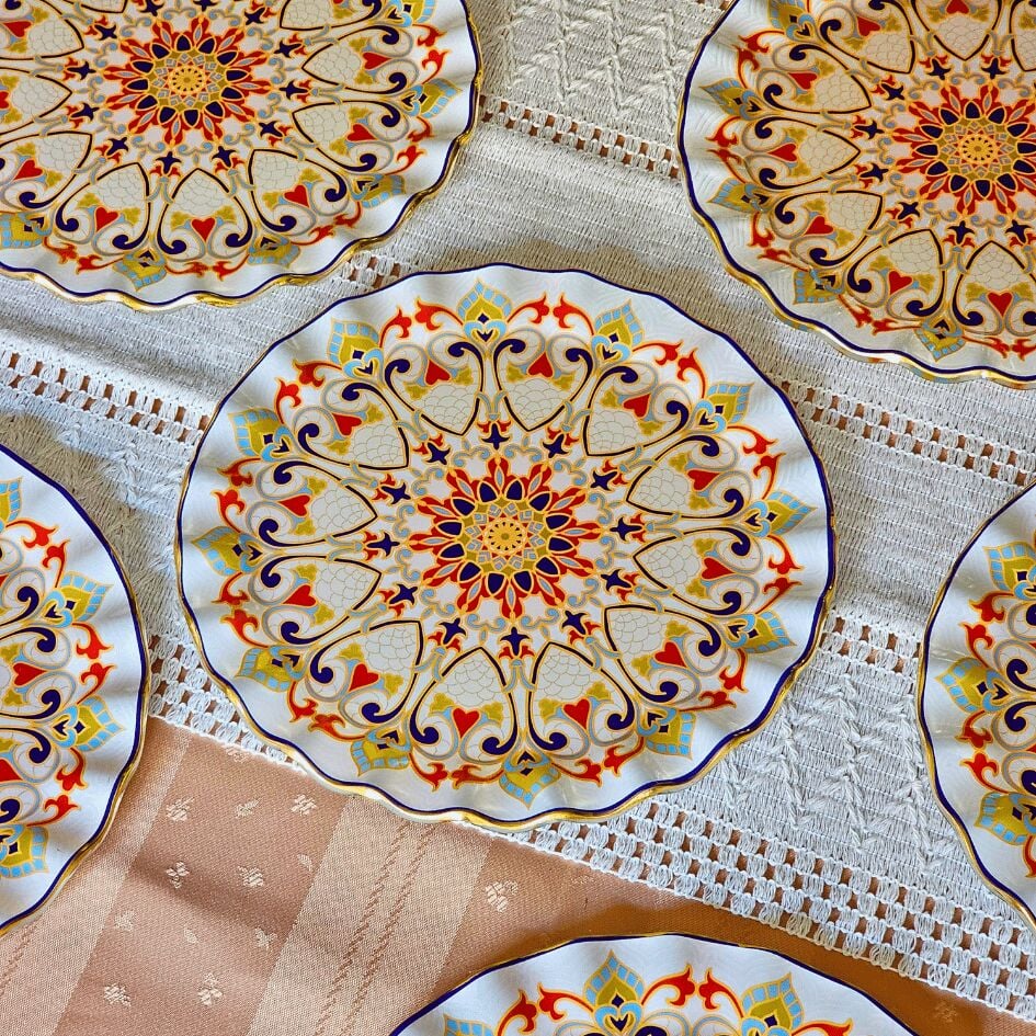 Glore Orient Altın Yaldızlı Cam Pasta Tabağı Seti