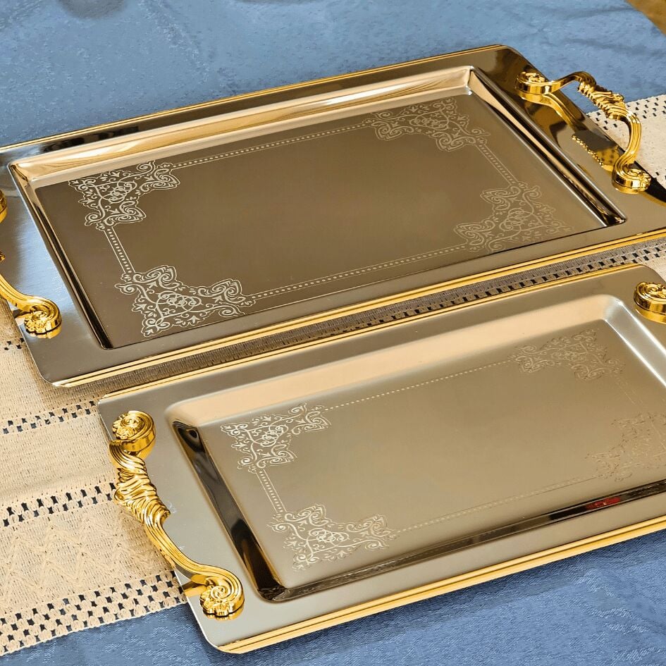 Sudedi Home Sultan Gold Kaplama 1MM Paslanmaz Çelik Tepsi 2li 18/10