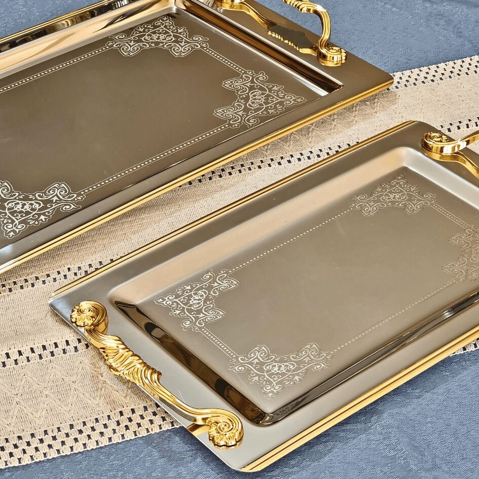 Sudedi Home Sultan Gold Kaplama 1MM Paslanmaz Çelik Tepsi 2li 18/10