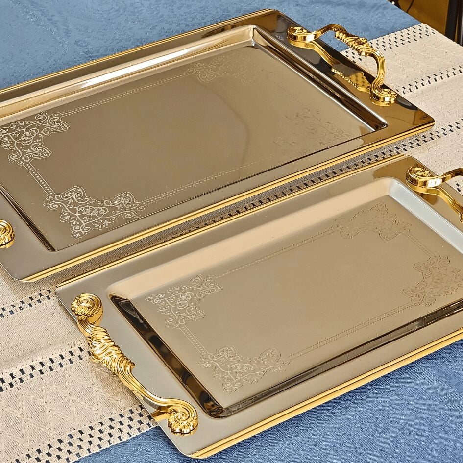 Sudedi Home Sultan Gold Kaplama 1MM Paslanmaz Çelik Tepsi 2li 18/10