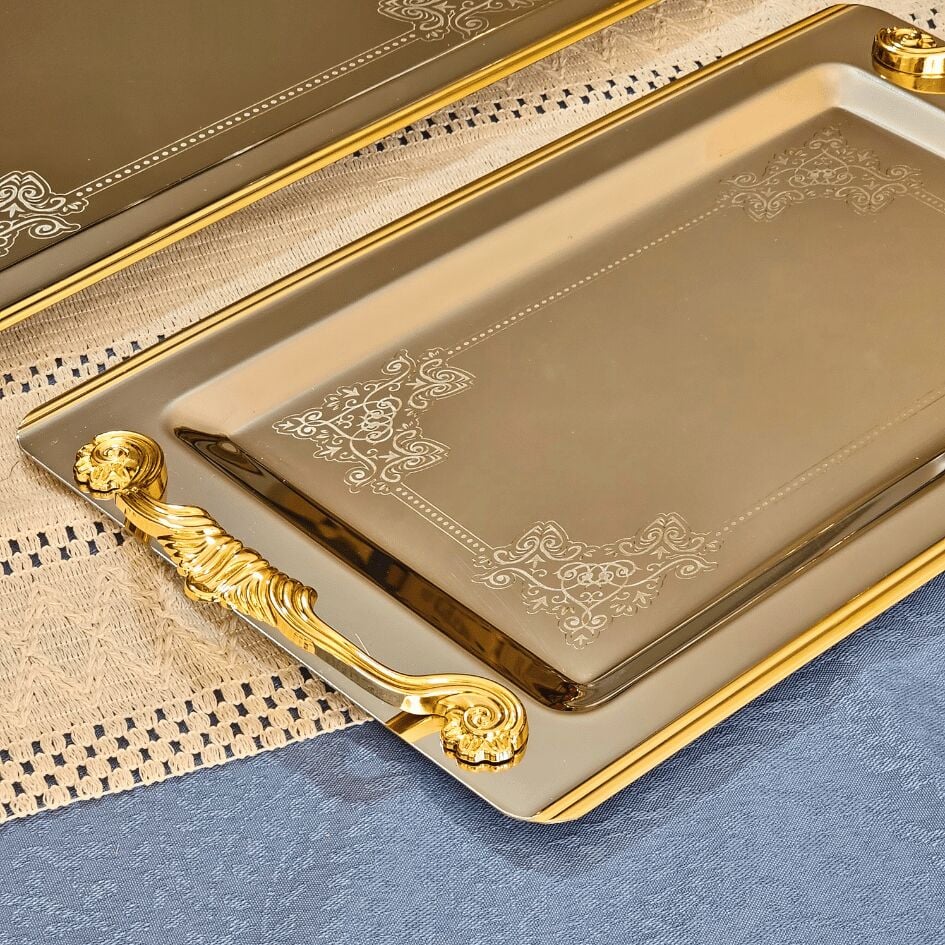 Sudedi Home Sultan Gold Kaplama 1MM Paslanmaz Çelik Tepsi 2li 18/10