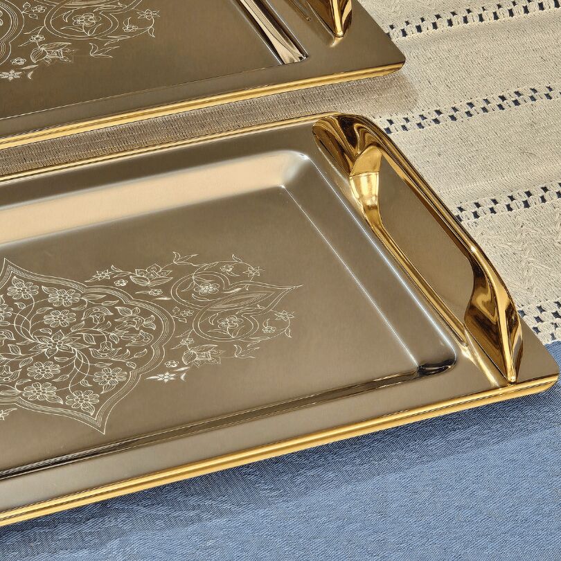 Sudedi Home Tuğba Gold Kaplama 1MM Paslanmaz Çelik 2li Tepsi 18/10