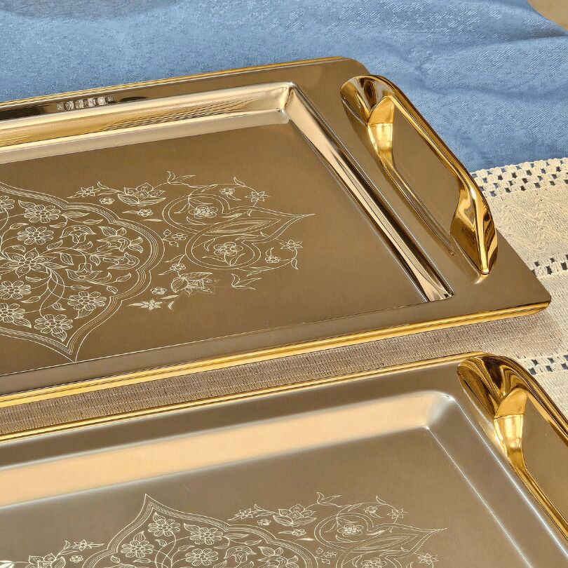 Sudedi Home Tuğba Gold Kaplama 1MM Paslanmaz Çelik 2li Tepsi 18/10