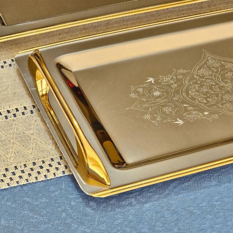 Sudedi Home Tuğba Gold Kaplama 1MM Paslanmaz Çelik 2li Tepsi 18/10