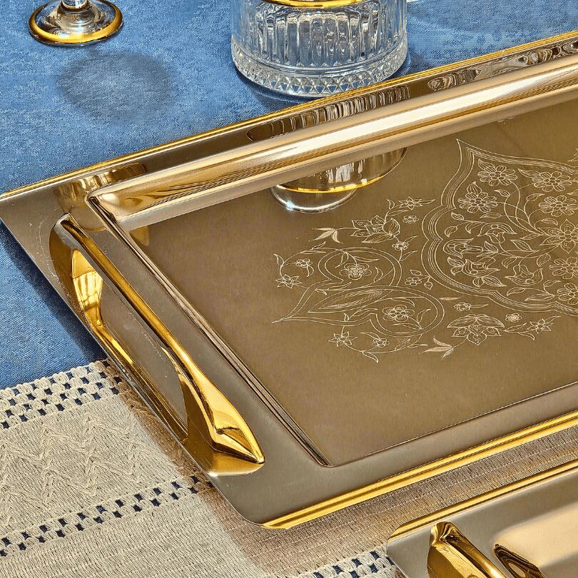 Sudedi Home Tuğba Gold Kaplama 1MM Paslanmaz Çelik 2li Tepsi 18/10