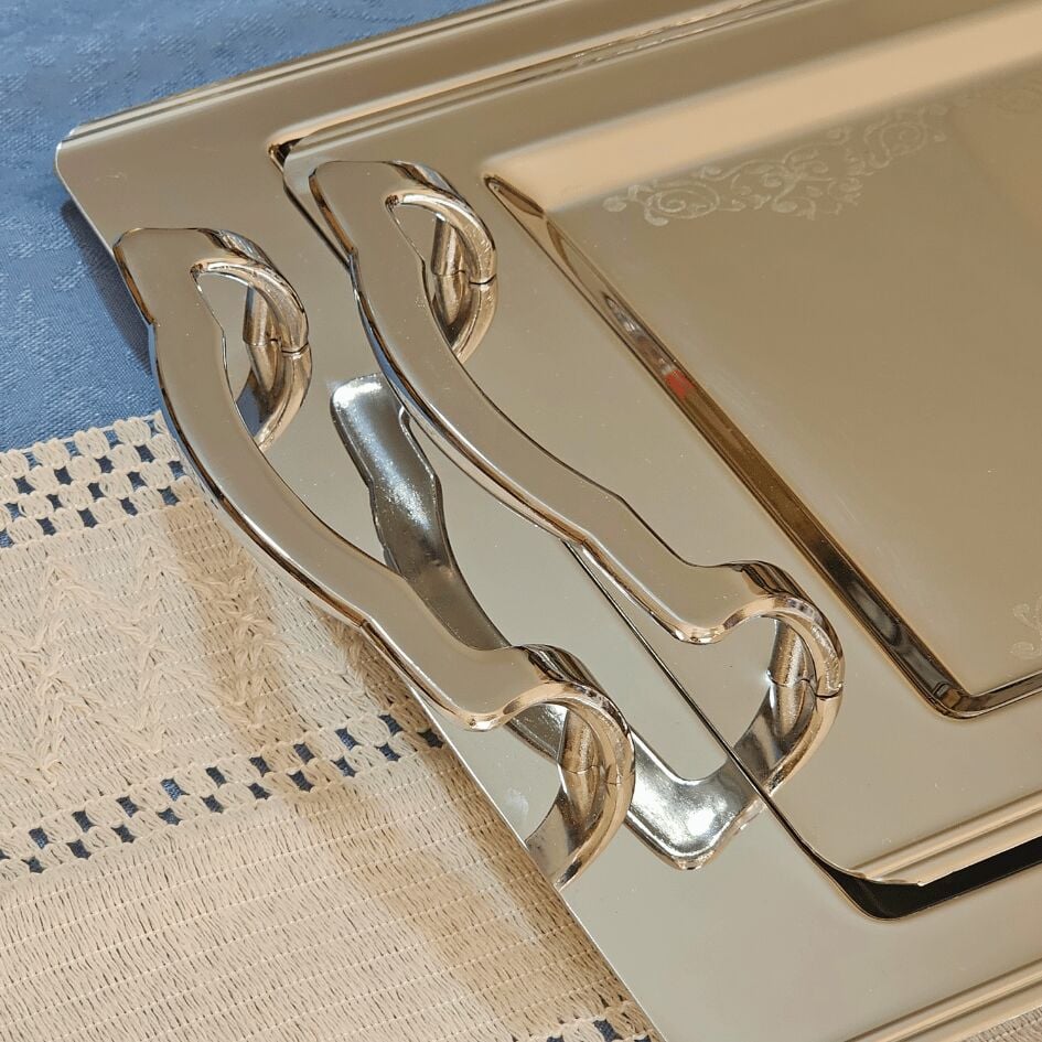 Sudedi Home Alize Saten Platin Set 1MM Paslanmaz Çelik 2li Tepsi 18/13