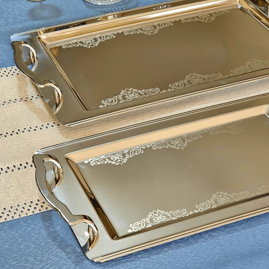 Sudedi Home Alize Saten Platin Set 1MM Paslanmaz Çelik 2li Tepsi 18/13