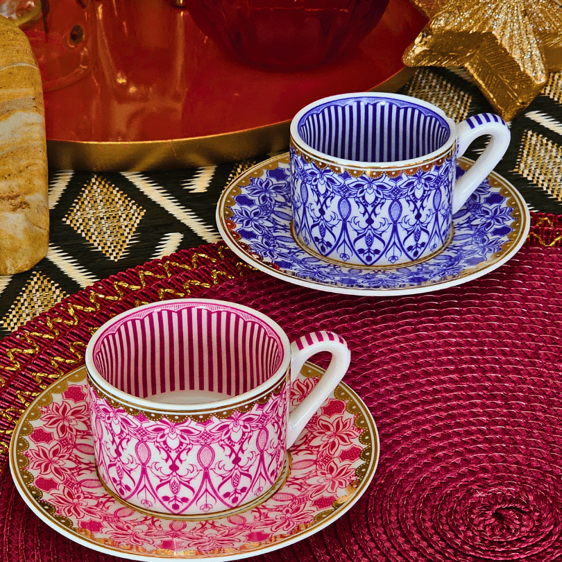 By Como Renkli 2 Kişilik Porselen Fincan Takımı (Mavi-Pembe)
