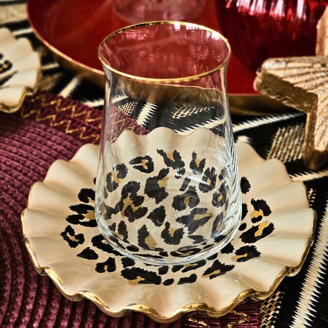 Glore Leopar Wavy Altın Yaldızlı Çay Bardağı Seti
