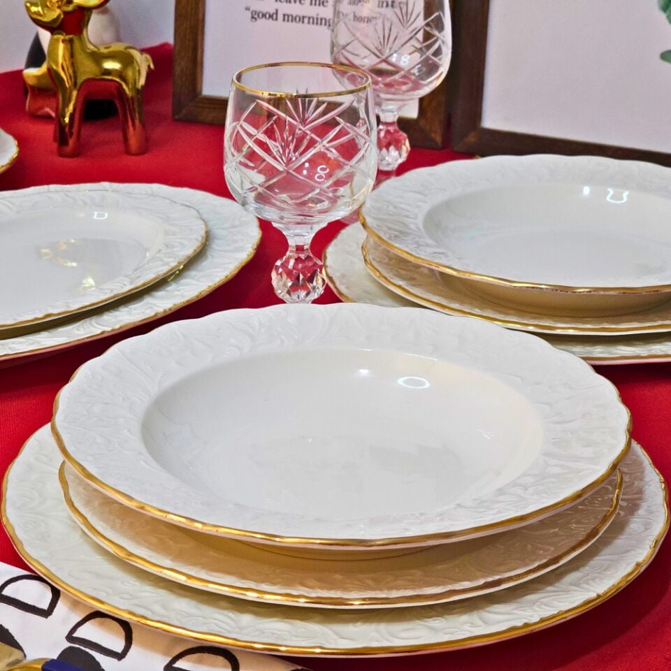 İpek Altın Yaldızlı Pera 26 Prç Yemek Takımı