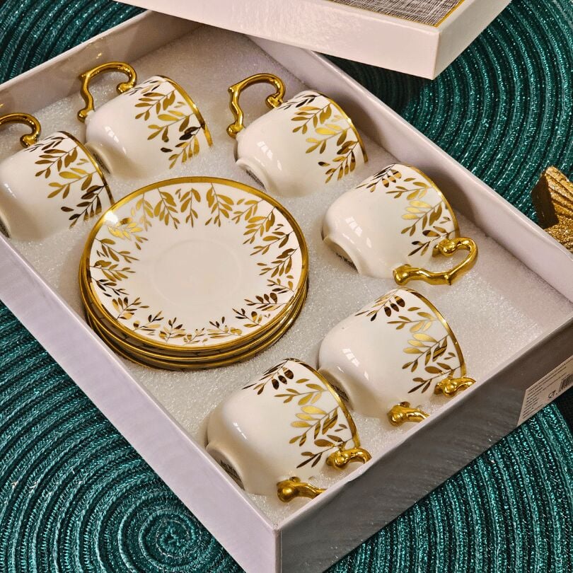 Beyaz Gold Desenli Porselen 6 Kişilik Fincan Takımı YX-230140