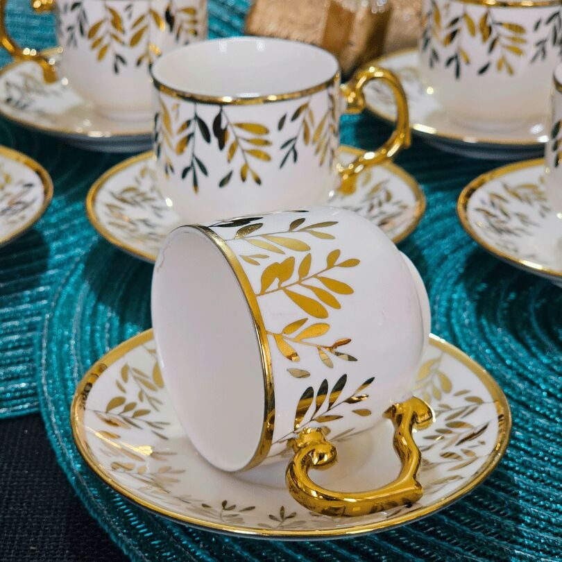 Beyaz Gold Desenli Porselen 6 Kişilik Fincan Takımı YX-230140