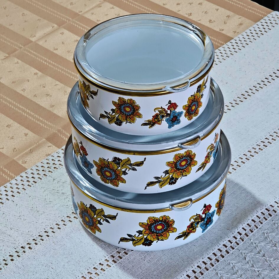 Glore Lorena Beyaz Emaye 3'lü Saklama Kabı Takımı