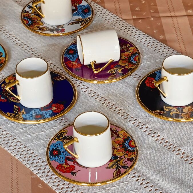 Glore Lorena Asorti  Altın Yaldızlı Kahve Fincan Takımı