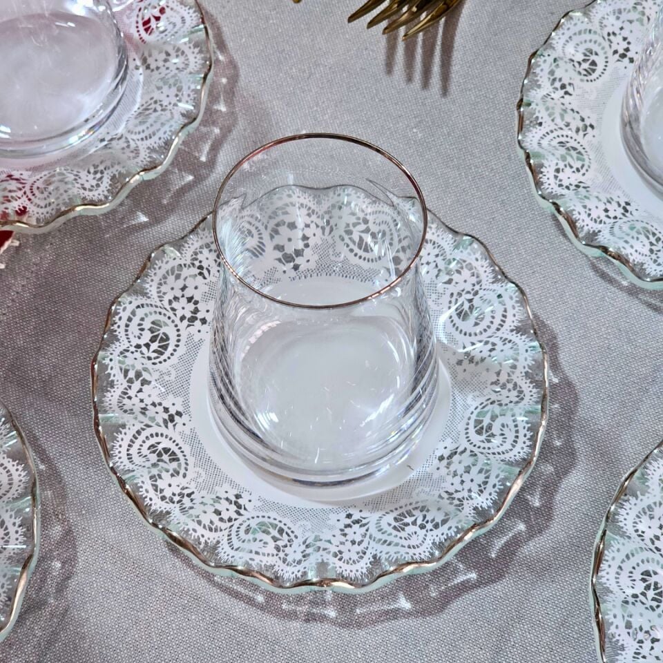 Glore Marche Platin Yaldızlı Cam Çay Bardağı Takımı
