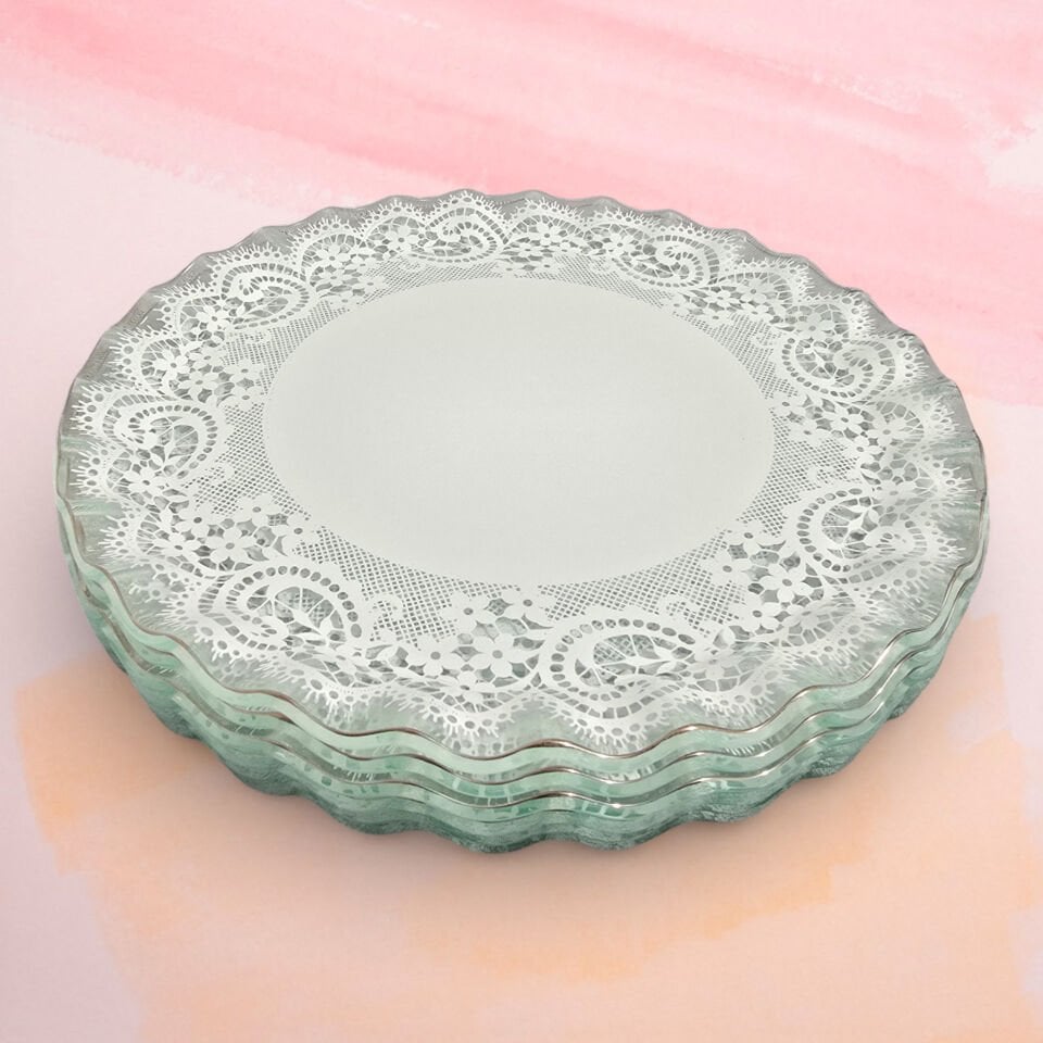 Glore Marche Platin Yaldızlı Cam Servis Tabağı